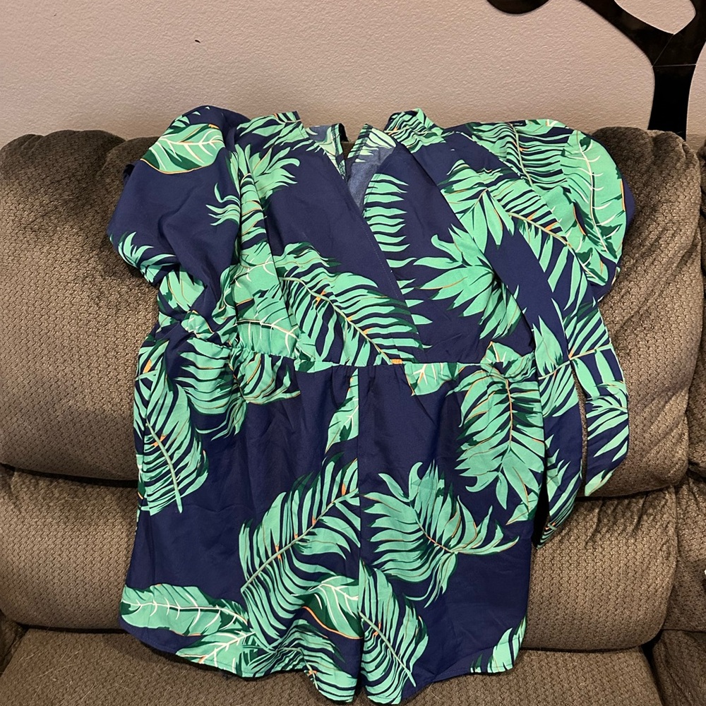 Tropical Leaf Print Romper